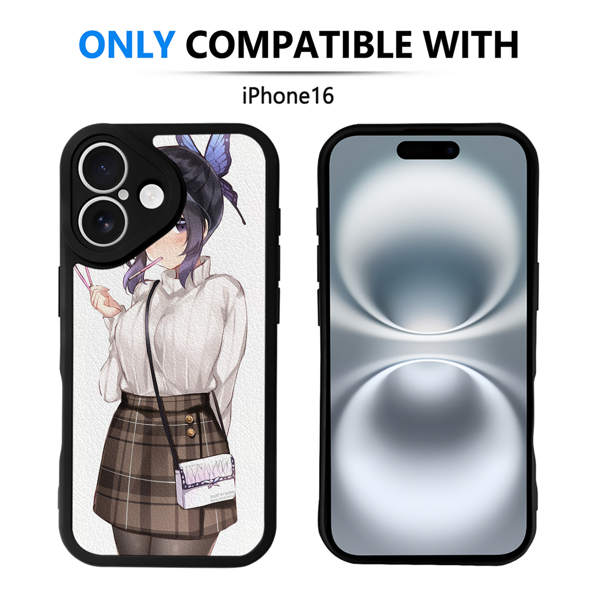 （画像用） 鬼滅の刃（きめつのやいば）蟲柱-胡蝶 しのぶ／こちょう しのぶ Kochou Shinobu 【iPhone 16シリーズ対応】シリコンスマホケース（レザー調） 材質：シリコン
